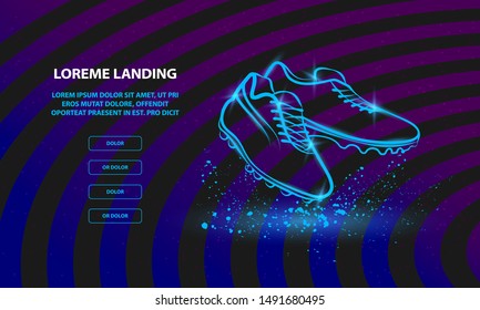 Neon Football Boots illustration. Vector Outline Soccer Boots for Landing Page Template.