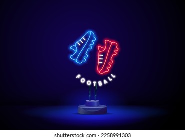 Neon football boots illustration. Vector outline soccer boots for sports background.