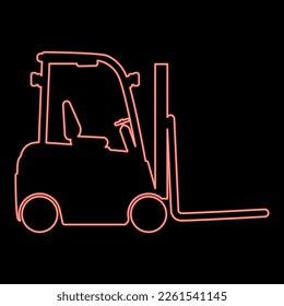 Neon forklift Loader Fork lift warehouse truck silhouette red color vector illustration image flat style