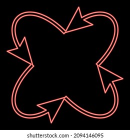 Neon four arrows loop and from center red color vector illustration image flat style light
