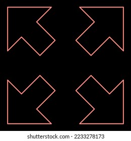 Neon four arrows pointing to different directions from the center icon black color vector illustration flat style simple imagein circle round red color vector illustration image flat style light