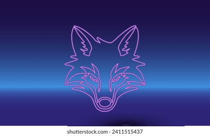 Neon fox's head symbol on a gradient blue background. The isolated symbol is located in the bottom center. Gradient blue with light blue skyline