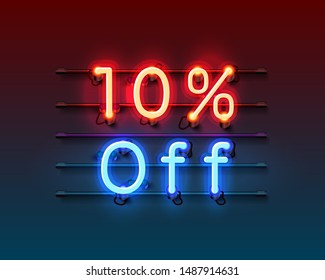 Neon frame 10 off text banner. Night Sign board. Vector illustration