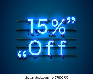 Neon frame 15 off text banner. Night Sign board. Vector illustration