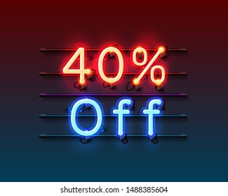 Neon frame 40 off text banner. Night Sign board. Vector illustration