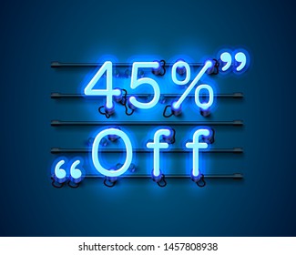Neon frame 45 off text banner. Night Sign board. Vector illustration