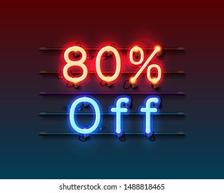 Neon frame 80 off text banner. Night Sign board. Vector illustration