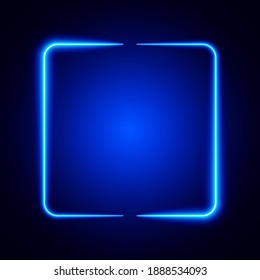 Neon frame, abstract blue square, dark background, vector illustration.