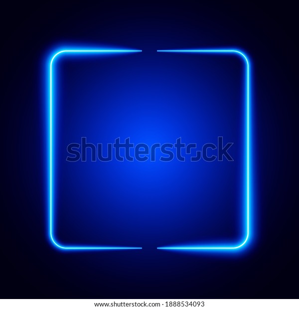 Neon frame, abstract blue square, dark\
background, vector\
illustration.