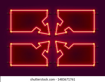 Neon frame arrow set collection. template design element. Vector illustration