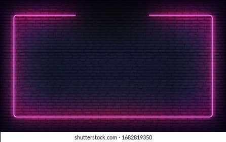 Neon Frame Border. Purple Neon Glowing Background