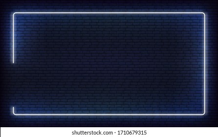 Neon Frame Border. White Neon Glowing Background