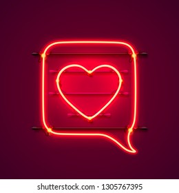 Neon frame chat sign in the shape of a heart. template design element. Vector illustration