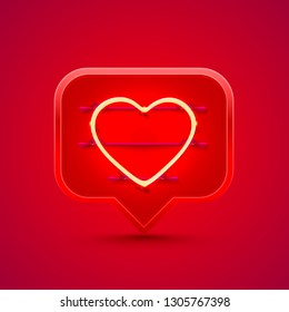 Neon frame chat sign in the shape of a heart. template design element. Vector illustration