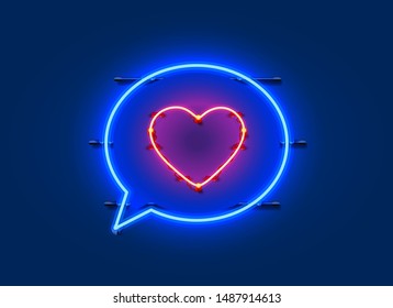 Neon frame chat sign in the shape of a heart. template design element. Vector illustration