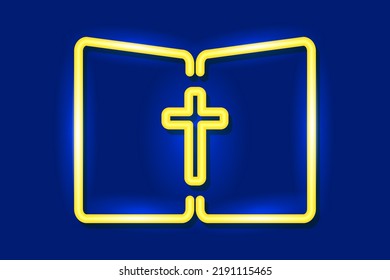 Neon frame church. glowing cross. Vector illustration. Stock image.
