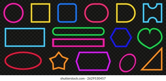 Neon frame collection in different shapes. Vector illustration