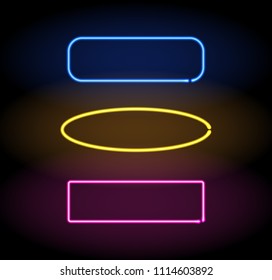 Neon frame colorful set. Vector illustration sign in the shape of a square, rectangle, circle design element template.