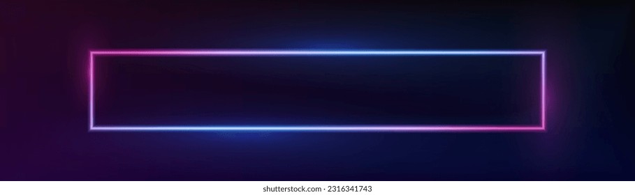 Neon frame. Curve blue line light effect. Abstract square background with glowing swirling background. Energy flow tunnel. Blue portal, platform. Magic object vector. Luminous spiral.