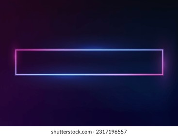 Neon frame. Curve blue line light effect. Abstract square background with glowing swirling background. Energy flow tunnel. Blue portal, platform. Magic object vector. Luminous spiral.