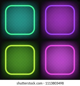 Neon frame design element set. Vector illustration.