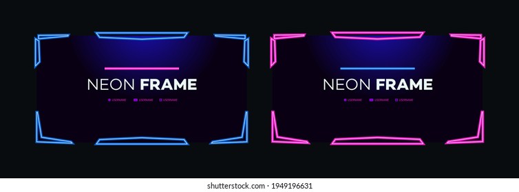 Neon Frame Design Template Modern Theme. Streaming Screen Panel Overlay Game. Live Video, Online Stream Futuristic Technology. Abstract Digital User Interface. Live Streaming Button. Vector 10 Eps