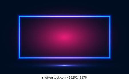 Neon frame with glow effects on a dark background with backlight. Neon frame, abstract futuristic neon background. Vector EPS 10.