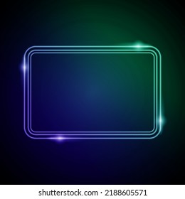Neon Frame with Glow, and Sparkles. Electronic Luminous Square Frame in Blue and Green Colors, for Entertainment Message or Promotion Theme.