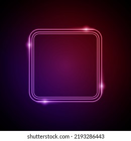 Neonrahmen mit Glanz und Falten. Elektronischer heller Square Rahmen in roten Farben, für Unterhaltungs- oder Werbebotschaften auf dunklem Hintergrund