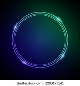 Neon Frame with Glow, and Sparkles. Electronic Luminous Circles Frame in Blue and Green Colors, for Entertainment Message or Promotion Theme on Dark Background