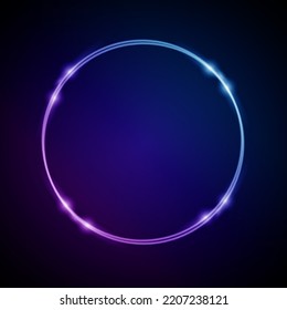 Neon Frame with Glow, and Sparkles. Electronic Luminous Circles Frame in Blue Colors, for Entertainment Message or Promotion Theme on Dark Backdrop