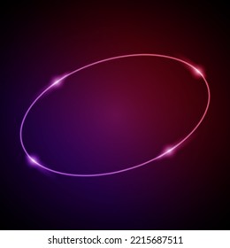 Neon Frame with Glow, and Sparkles. Electronic Luminous Oval Frame in Pink Colors, for Entertainment Message or Promotion Theme on Dark Background