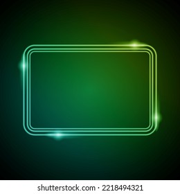 Neon Frame with Glow, and Sparkles. Electronic Luminous Rounded Rectangles Frame in Green Colors, for Entertainment Message or Promotion Theme on Dark Backdrop