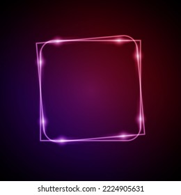 Neon Frame with Glow, and Sparkles. Electronic Luminous Squares Frame in Red Colors, for Entertainment Message or Promotion Theme on Dark Background