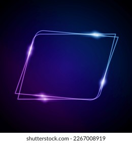 Neon Frame with Glow, and Sparkles. Electronic Luminous Parallelograms Frame in Blue Colors, for Entertainment Message or Promotion Theme on Dark