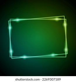 Marco de neón con resplandor y espárragos. Marco de Rectángulos Luminosos Electrónicos en Colores Verdes, para mensaje de entretenimiento o tema de promoción en Oscuro