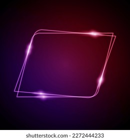 Neon Frame with Glow, and Sparkles. Electronic Luminous Parallelograms Frame in Red Colors, for Entertainment Message or Promotion Theme on Dark Background