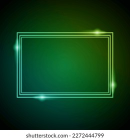Neon Frame with Glow, and Sparkles. Electronic Luminous Rectangles Frame in Green Colors, for Entertainment Message or Promotion Theme on Dark Background