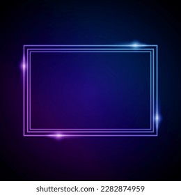 Marco de neón con resplandor y espárragos. Marco de Rectángulos Luminosos Electrónicos en Colores Azules, para mensaje de entretenimiento o tema de promoción en negro