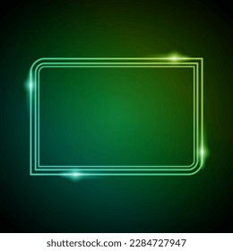 Neon Frame with Glow, and Sparkles. Electronic Luminous Rectangles Frame in Green Colors, for Entertainment Message or Promotion Theme on Black Background