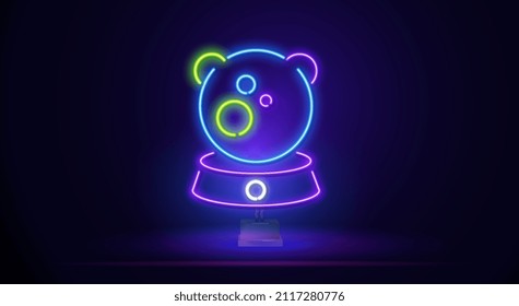 Neon frame of the glowing ball .A magical crystal magic ball. A ball for fortune telling. Laser glowing lines on a dark background.