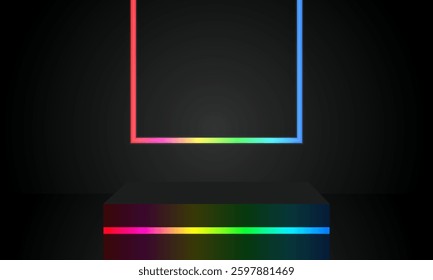 neon frame glows against the background, emitting bright light on a sleek base, perfect for modern technology concepts, product displays and futuristic mockups
