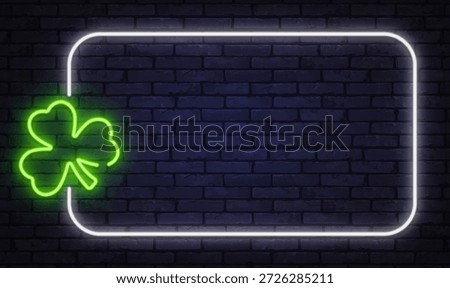 Neon frame with green clover symbol, designed for luck themes and casino visuals. Soft light adds positive and playful mood.