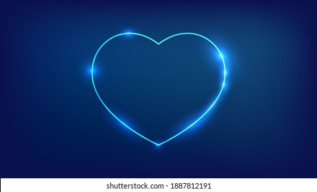 Neonrahmen in Herzform mit leuchtenden Effekten auf dunklem Hintergrund. Leere leuchtende Techno-Hintergrund. Vektorgrafik.