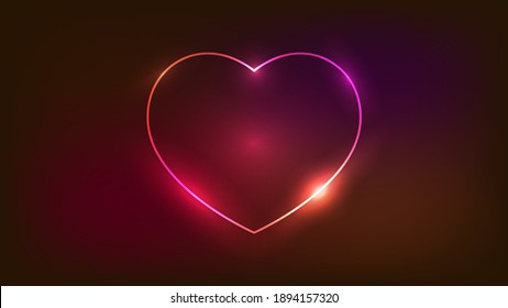 Neon Frame In Heart Form With Shining Effects On Dark Background. Empty Glowing Techno Backdrop. Vector Illustration.