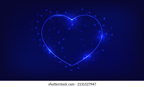 Neon frame in heart form with shining effects and sparkles on dark background. Empty glowing techno backdrop. Vector illustration
