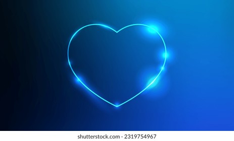 Neonrahmen in Herzform mit leuchtenden Effekten auf dunkelblauem Hintergrund. Leere leuchtende Techno-Hintergrund. Vektorgrafik