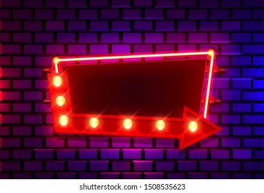 Neon frame on a brick colored wall. template design element. Vector illustration
