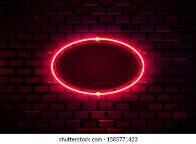 Neon frame on a brick colored wall. template design element. Vector illustration