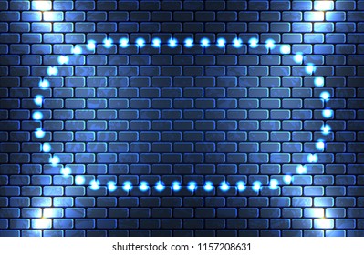 Neon frame on brick wall for decoration signboard of a casino, shop, club or bar